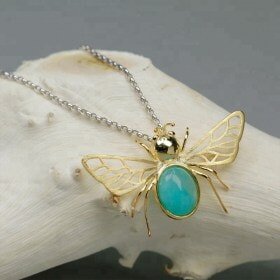 Girl-925-silver-Honeybee-Natural-turquoise-pendant (2)